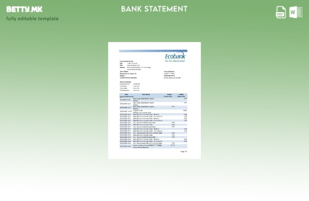 модерен стил Централноафриканска Република Екобанка банка извод (AutoSum) ексел 